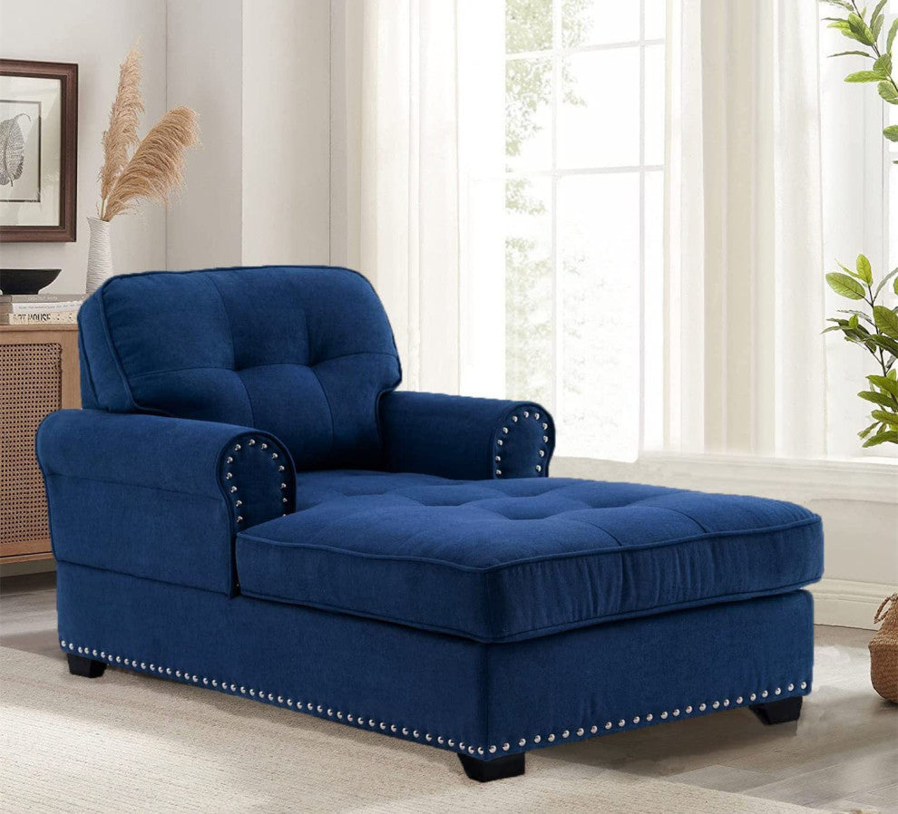 Modern Comfort Sleeper Lounge Chairs with Thick Upholstered Seat, Deep Blue