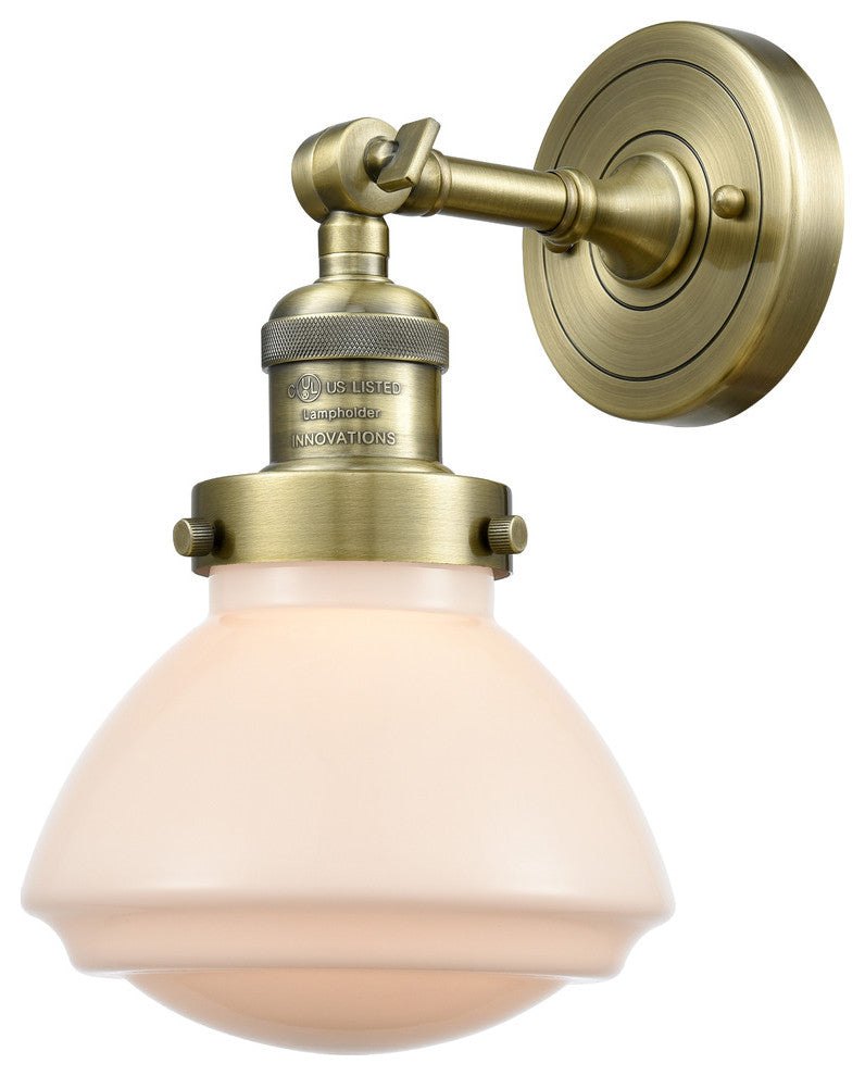 Olean 1-Light Sconce, Antique Brass, Matte White