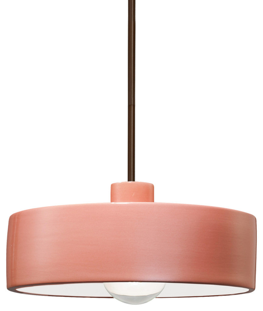 Radiance Dish Pendant, Gloss Blush, Dark Bronze, Rigid Stem, E26