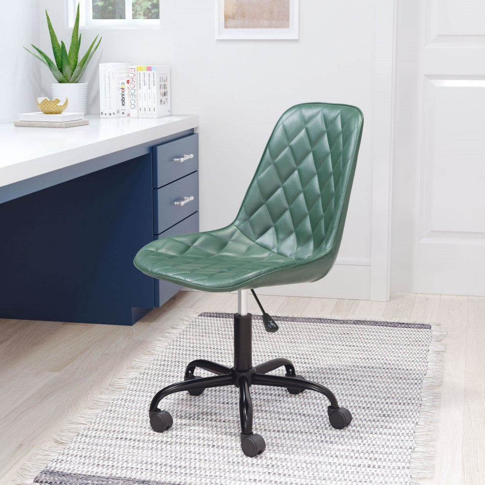 Computer Chair, Faux Vinyl Leather, Steel, Green, Black, Home Business Office