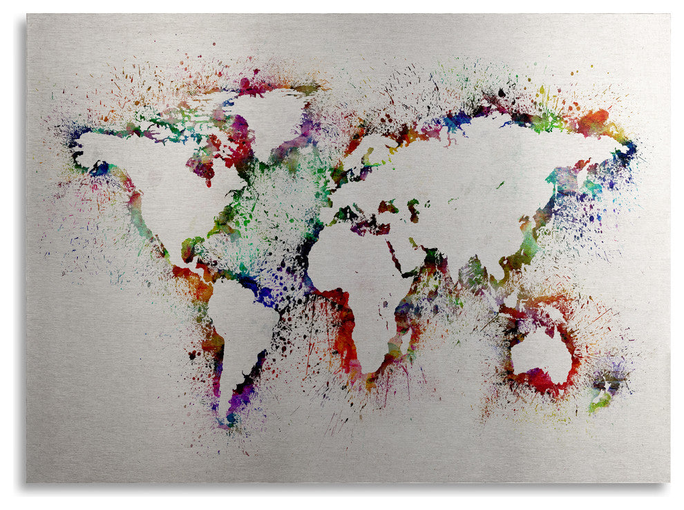 Michael Tompsett ''World Map'' Floating Brushed Aluminum Art, 22x16