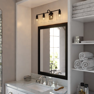 Northbrook 16" 2-Light Traditional Black Bathroom Vanity Fixture, Glass Shade, 4-Light