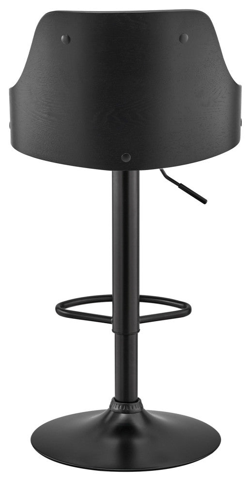 Gray Faux Leather Black Base Adjustable Modern Bar Stool