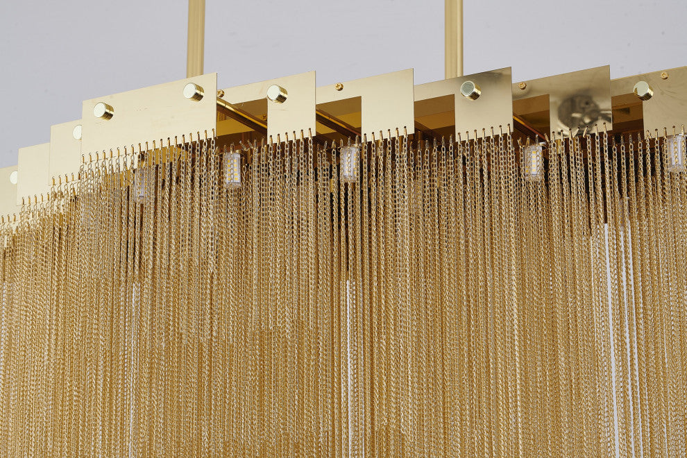 24-Light Gold Chandelier With Hanging Aluminum Chains