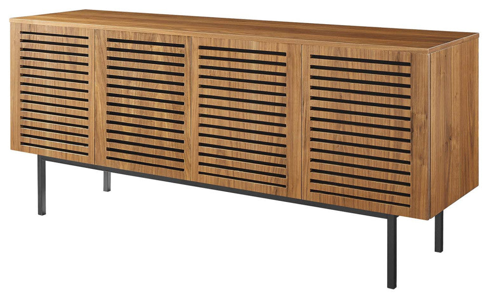 Media TV Stand Console Table, Rectangular, Wood, Metal, Brown Walnut, Modern