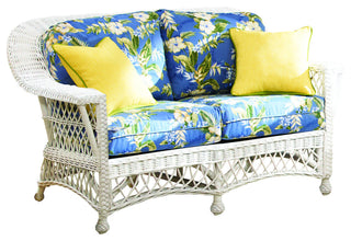 Bar Harbor Love Seat, White, Coral Fabric