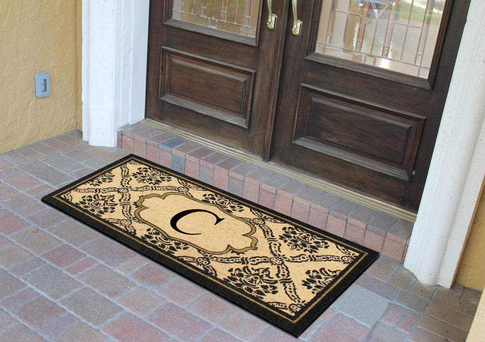 A1HC  Uriel Treated Coir Entry Monogrammed Double Doormat, 60"x30", X-Large, C