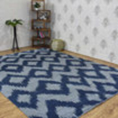 Hand Knotted Wool Area Rug Geometric Light Blue Blue