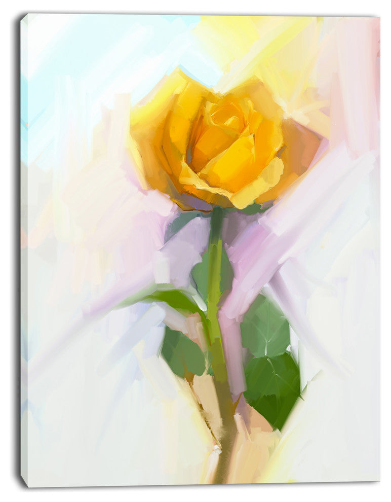 Rose With Green Leaves Painting, Large Floral Canvas Artwork, 28"x60"