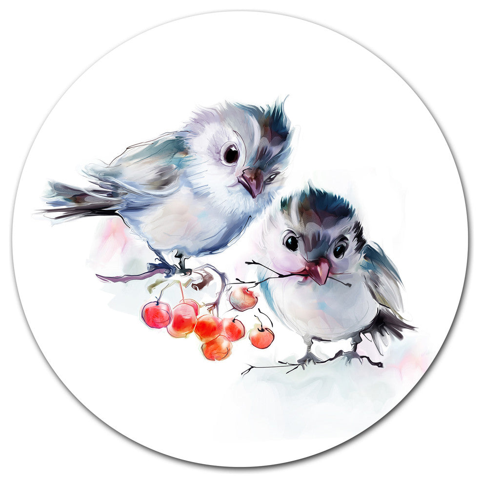 Birds On Branch With Red Berries, Animal Large Disc Metal Wall Art, 38"