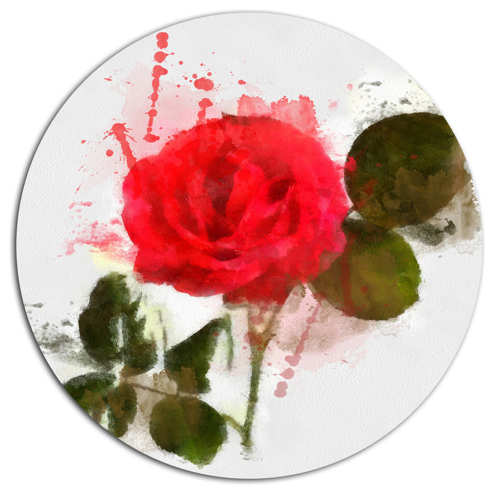 Red Rose With Green Petals, Modern Floral Round Wall Art, 11"