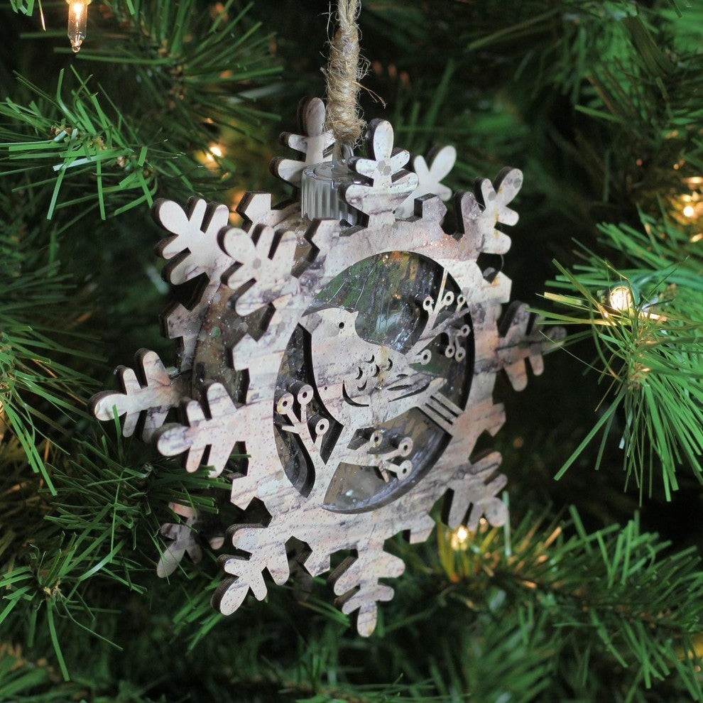 6" Luxury Pre-Lit Snowflake With Bird Christmas Ornament