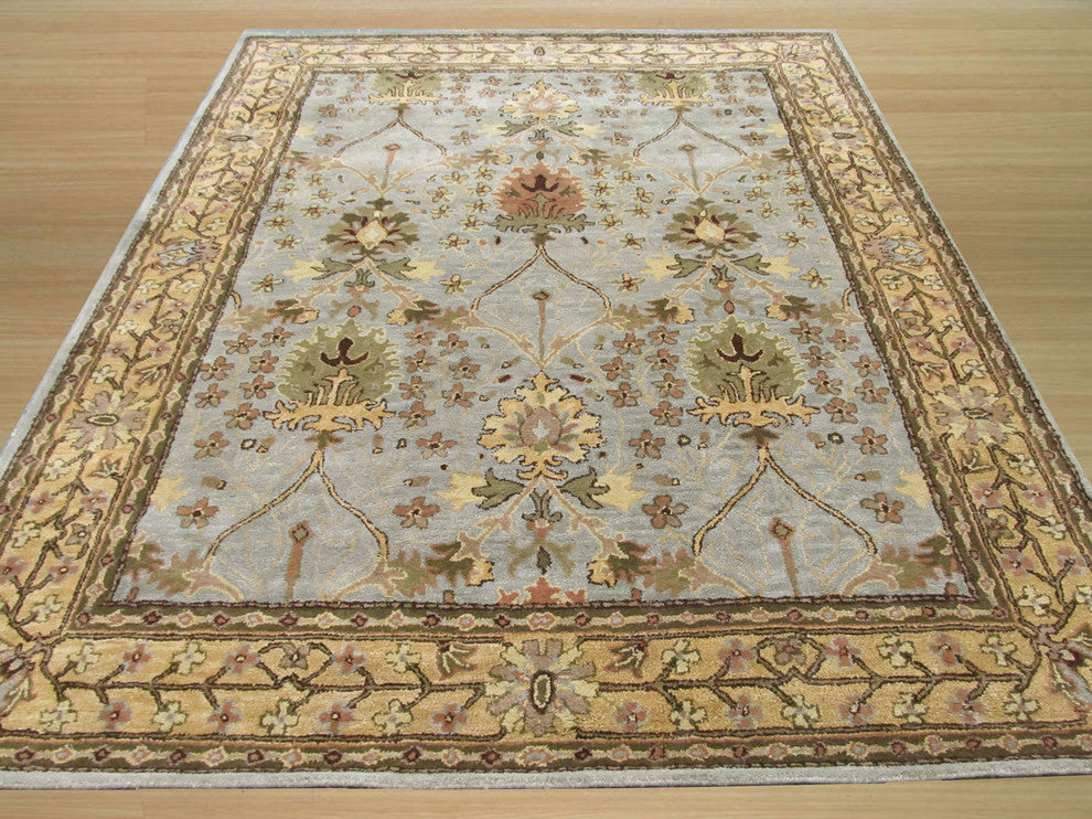 EORC Hand-tufted Wool Blue Traditional Oriental Morris Rug, Rectangular 5'x8'