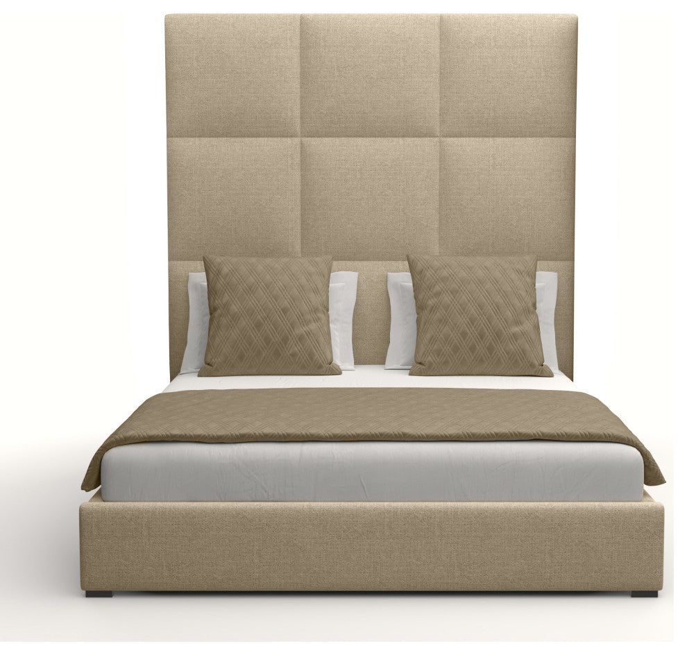 Nativa Interiors Moyra Square Tufted Bed, Flax, King, Headboard: High