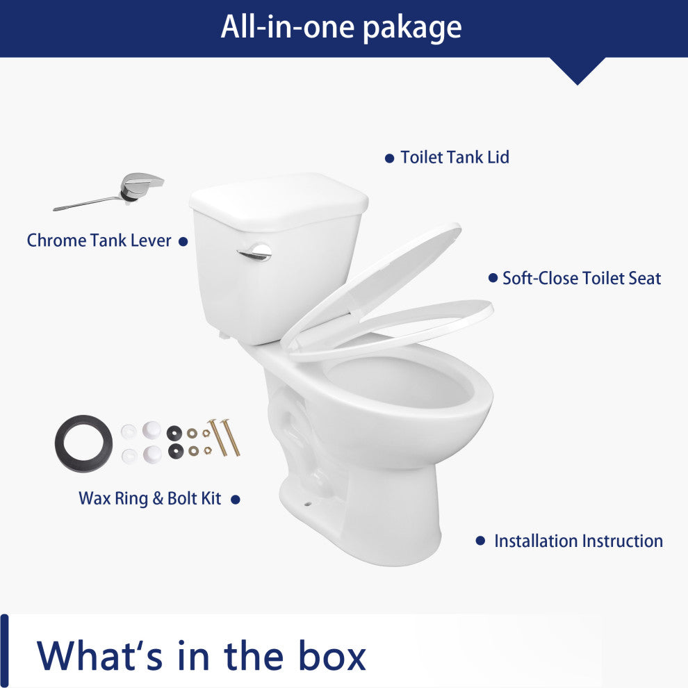 Two-Piece Elongated Toilet White ADA Comfort Height Bathroom Toilet