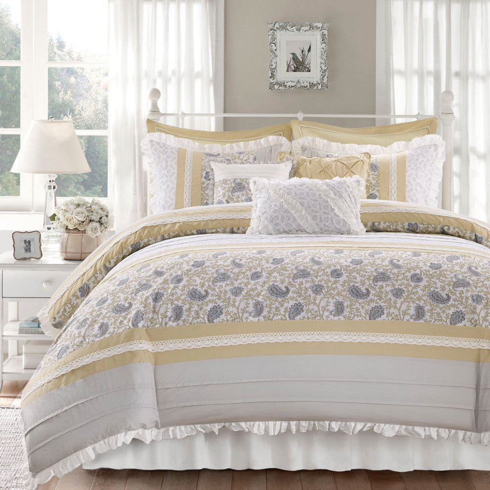 Madison Park Dawn 9 Piece Cotton Percale Comforter Set, Yellow