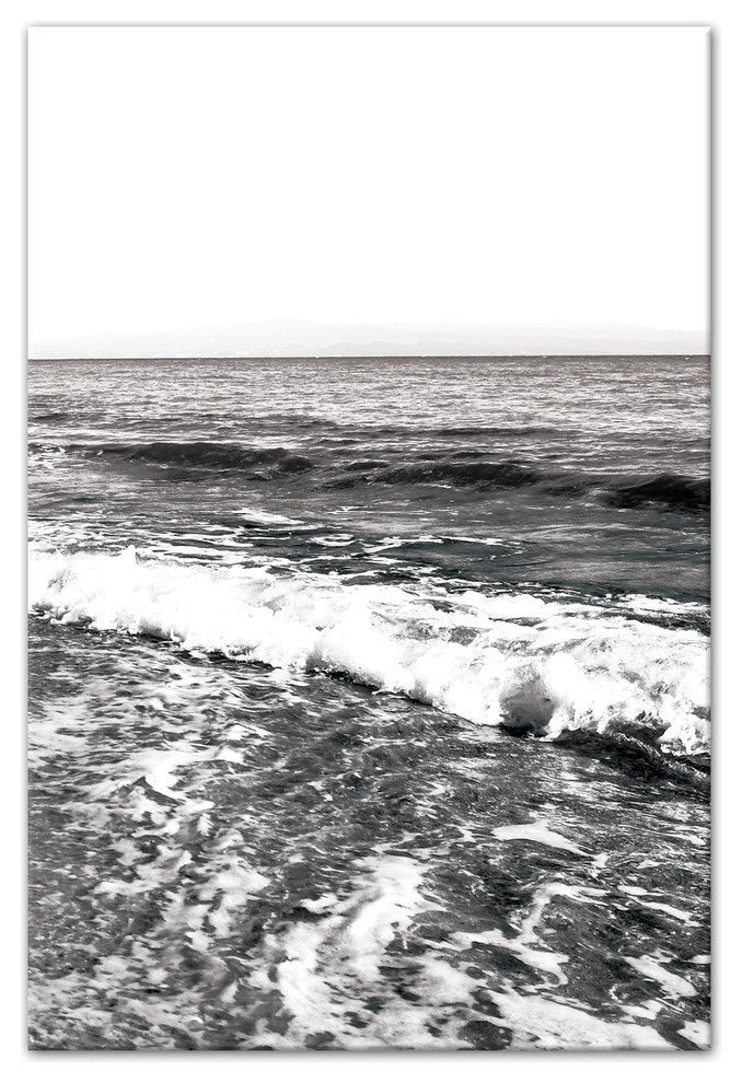 Black and White Ocean Waves 32x48 Canvas Wall Art