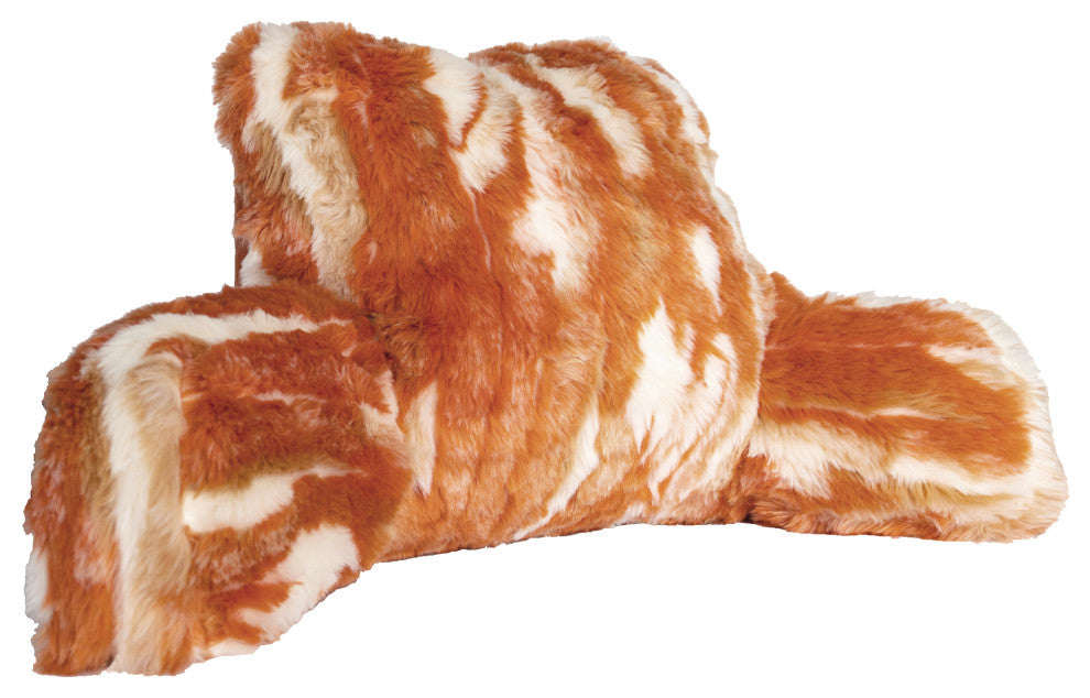 Jacquard Faux Fur Bed Rest NEED ASSEMBLY, 20" x 18" x 17", Burnt Orange