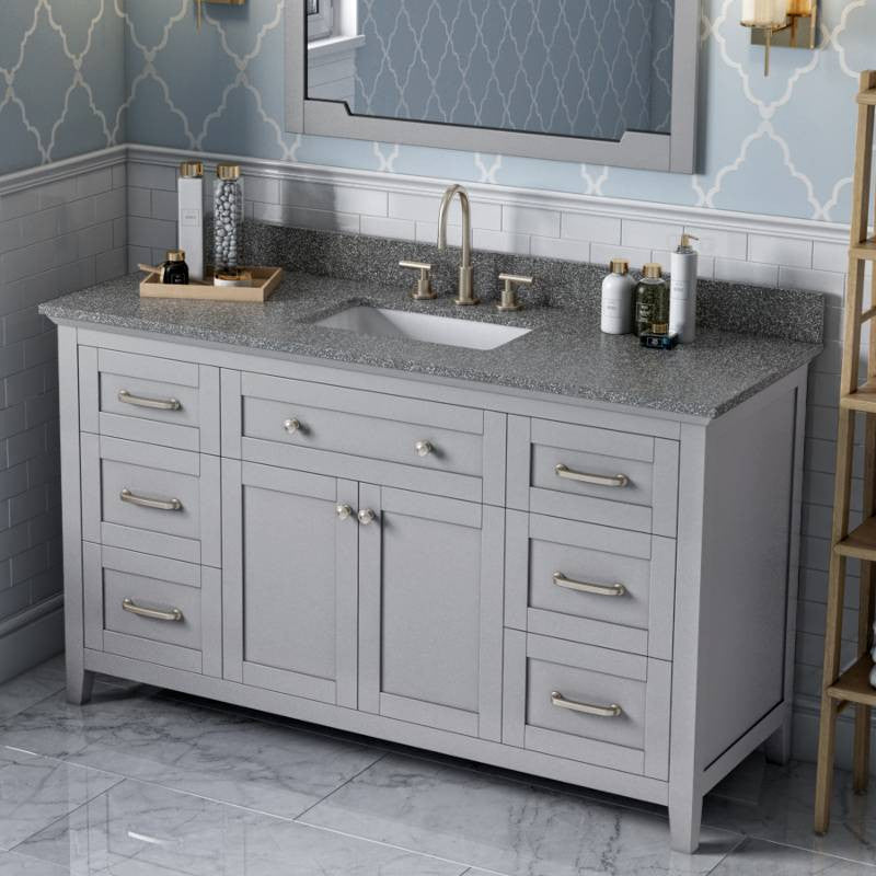Chatham Traditional 60" Grey Single Sink Vanity, Boulder Cultured Marble Vanity