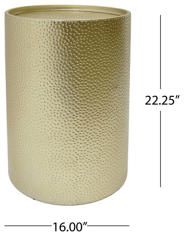 Kaylee Modern Round Hammered Iron Accent Table, 2 Pack, Silver, Gold