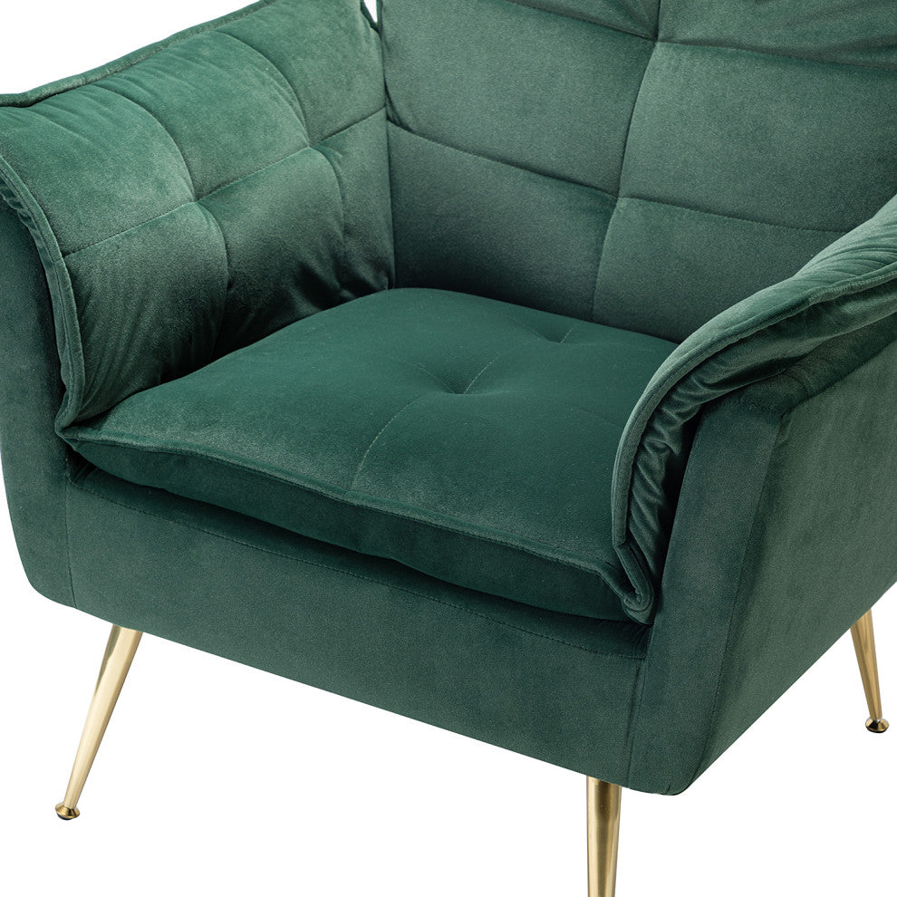 Contemporary Velvet Armchair Set of 2, Green