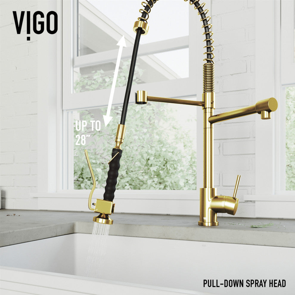VIGO Zurich 27" H Single Handle Pull-Down Sprayer Kitchen Faucet, Matte Brushed Gold, Without Extras