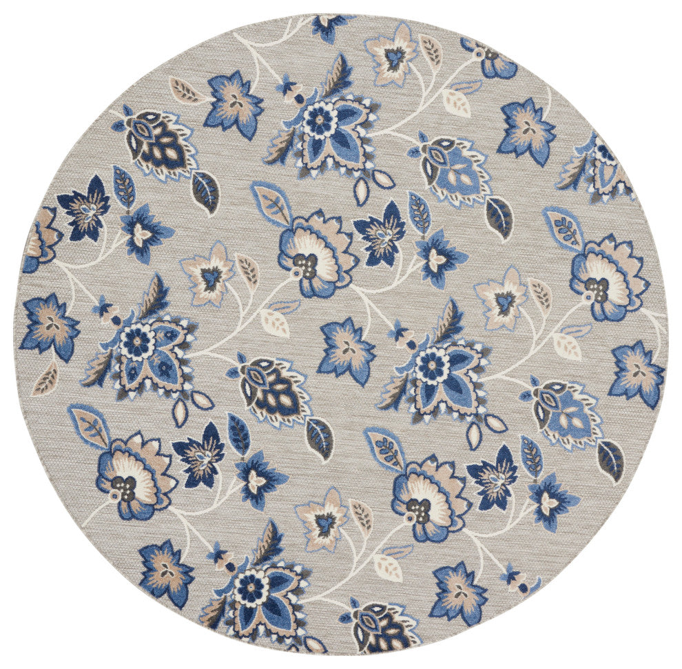 Nourison Aloha 7'10" Round Blue Grey Contemporary Area Rug