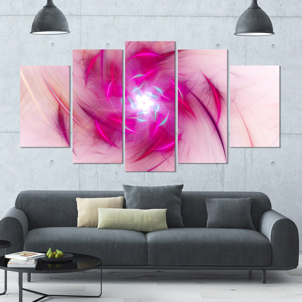 Purple Fractal Nuclear Reaction, Floral Canvas Art Print, 60"x32", 5 Panels