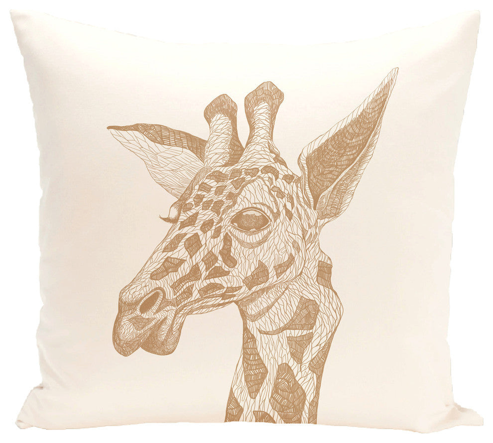 La Jirafa Animal Print Pillow, Almond Butter, 16"x16"
