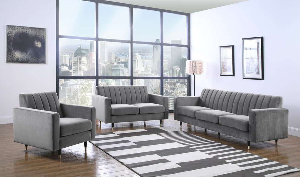 Lola Velvet Upholstered Loveseat, Gray