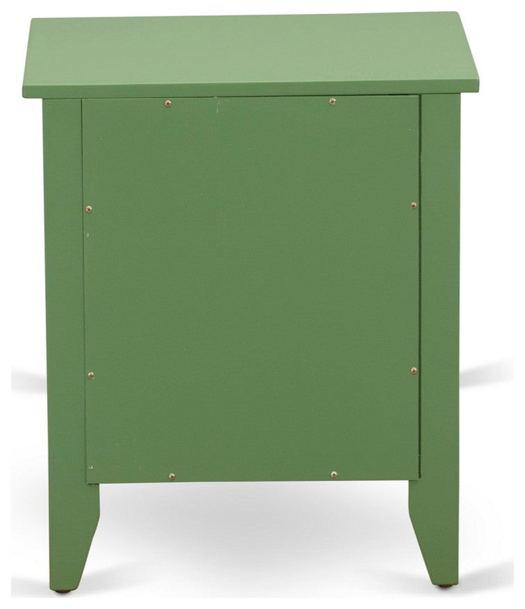 Mid Century Night Stand For Bedroom, 1 Wooden Drawer, Clover Green Finish