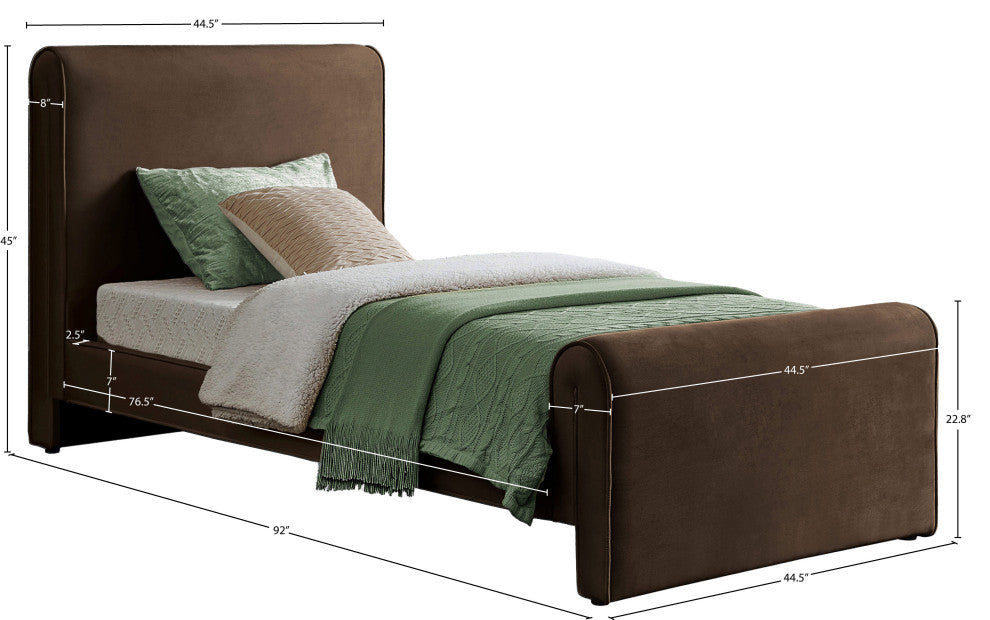 Sloan Black Velvet Full Bed, Brown, Twin