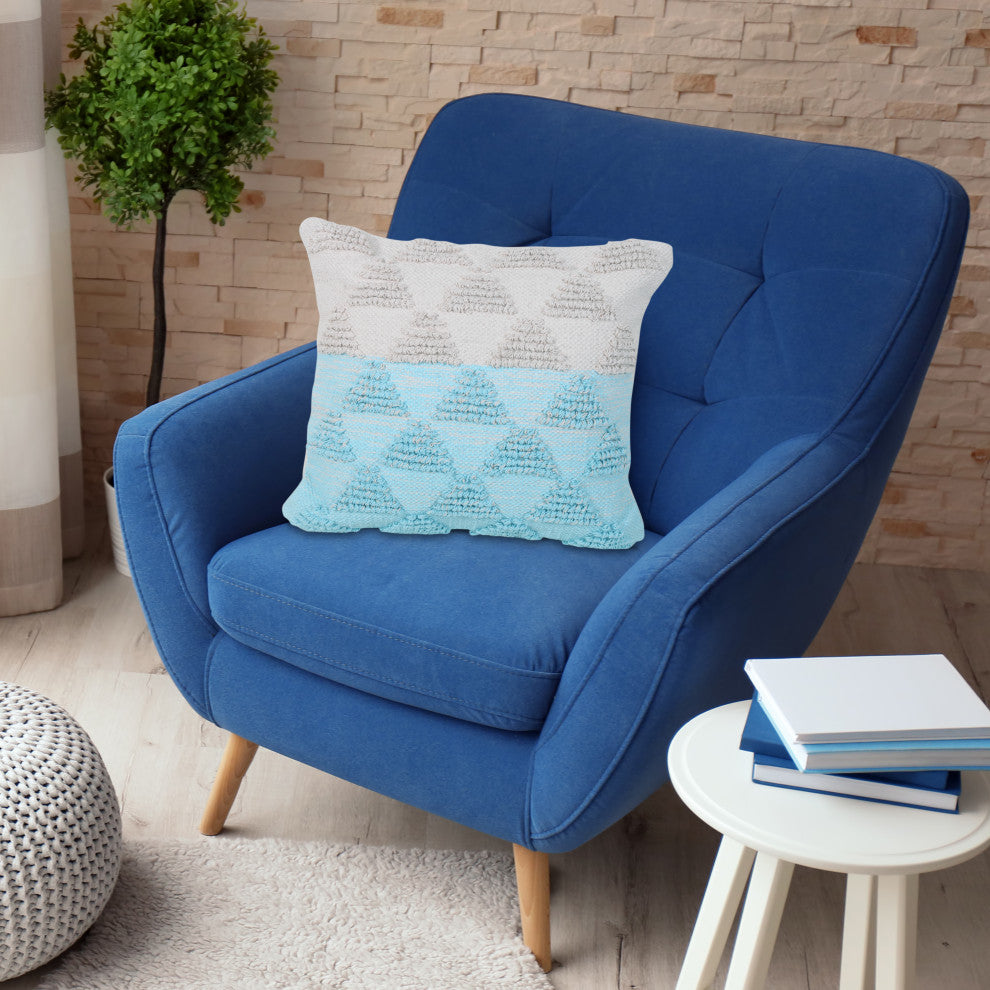 Ox Bay Handwoven Blue/White Geometric Organic Cotton Pillow Cover, 20"x20"