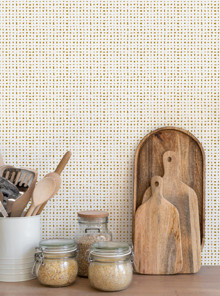 Burlap Hash Pattern Peel and Stick Vinyl Wallpaper, Gold, 24"w X 108"h