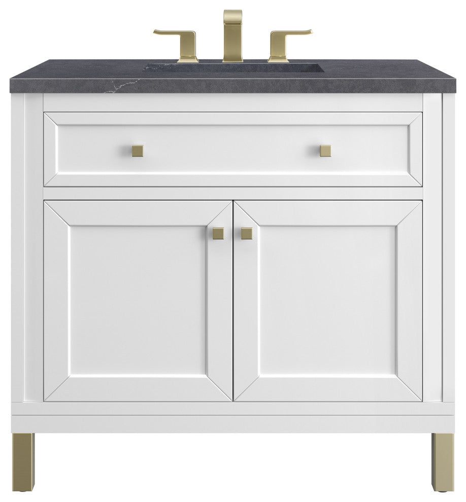 Chicago 36" Single Vanity, Glossy White,  Charcoal Soapstone Top