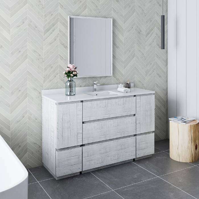 Formosa Modern 54" Rustic White Floor Standing Single Sink Vanity Set, Faucet Ff