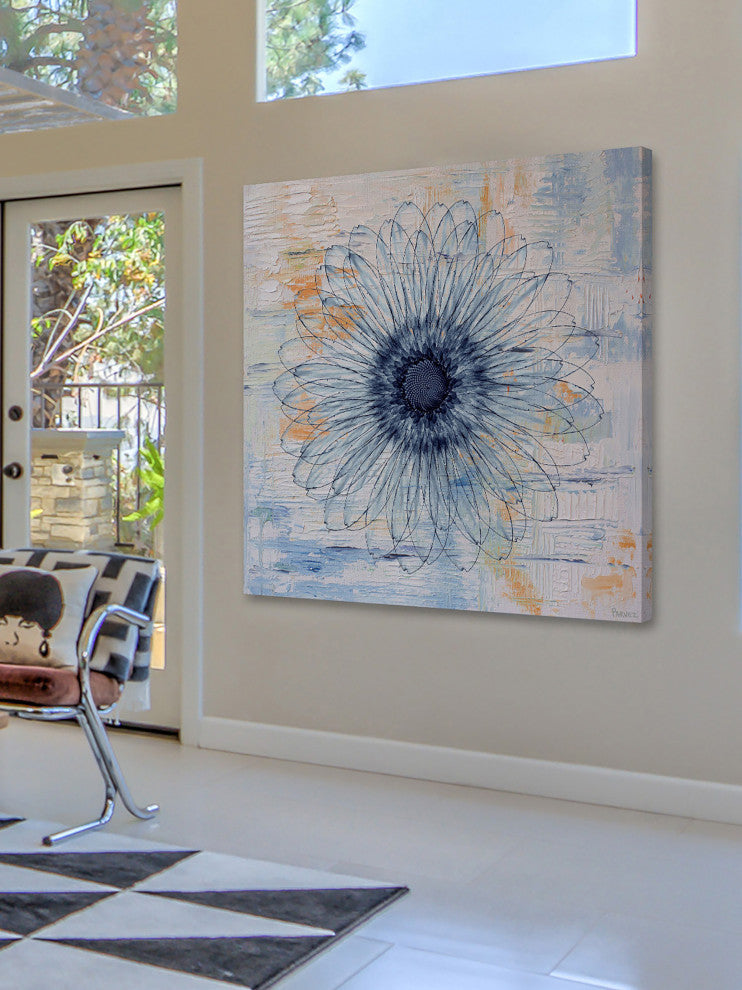 "Blue Burst Bloom" Painting Print on Wrapped Canvas, 32"x32"