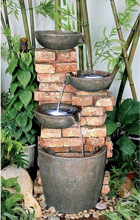 4 Bowls on Brick Wall Fountain
