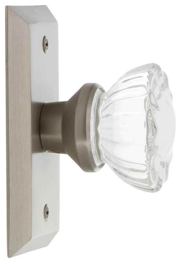 Studio Plate Privacy Crystal Glass Knob, Satin Nickel