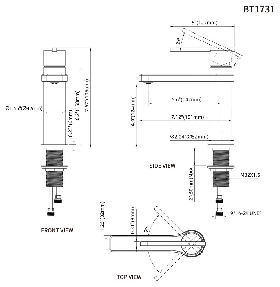 Single Handle Brass Bath Faucet, Supply line, Polish Chrome