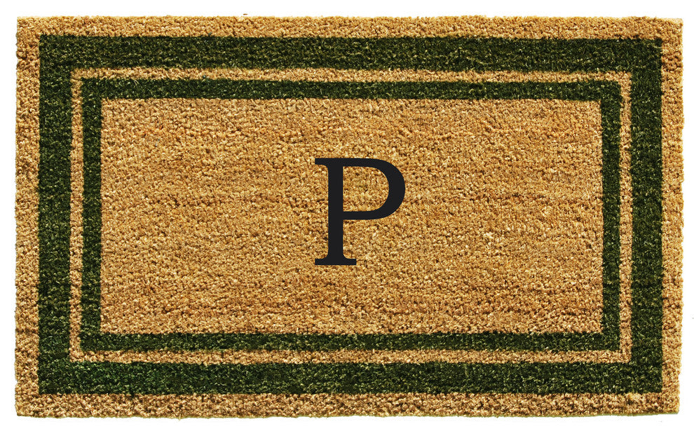 Sage Green Border 24"x36" Monogram Doormat, Letter P