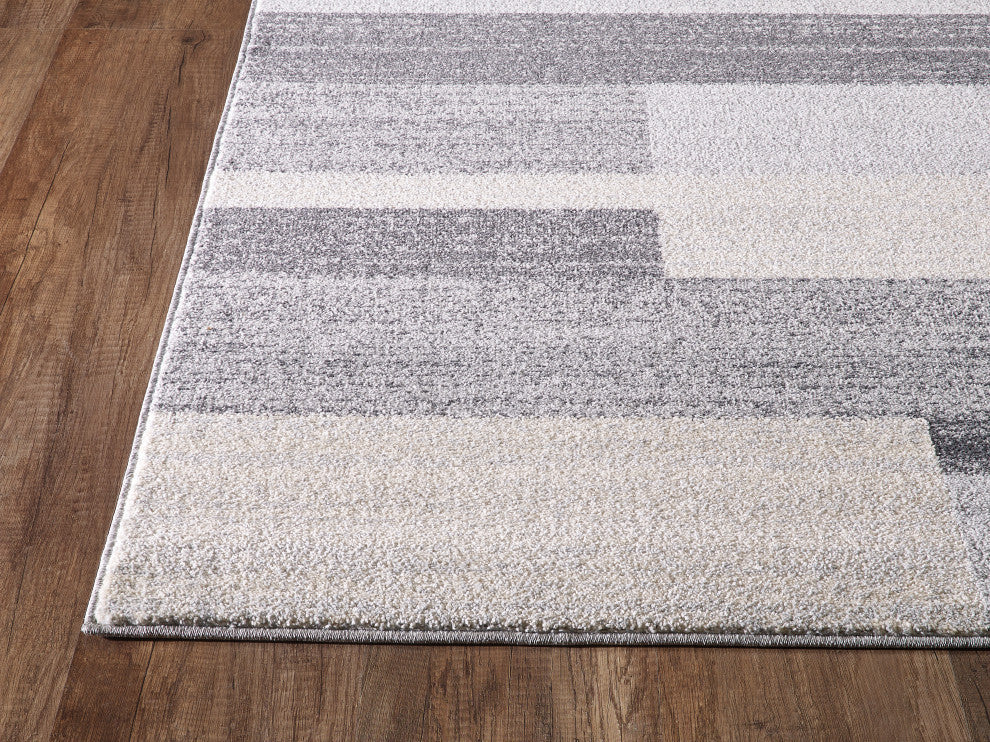 Abani Quartz QRZ140A Contemporary Color Block Grey Beige Area Rug