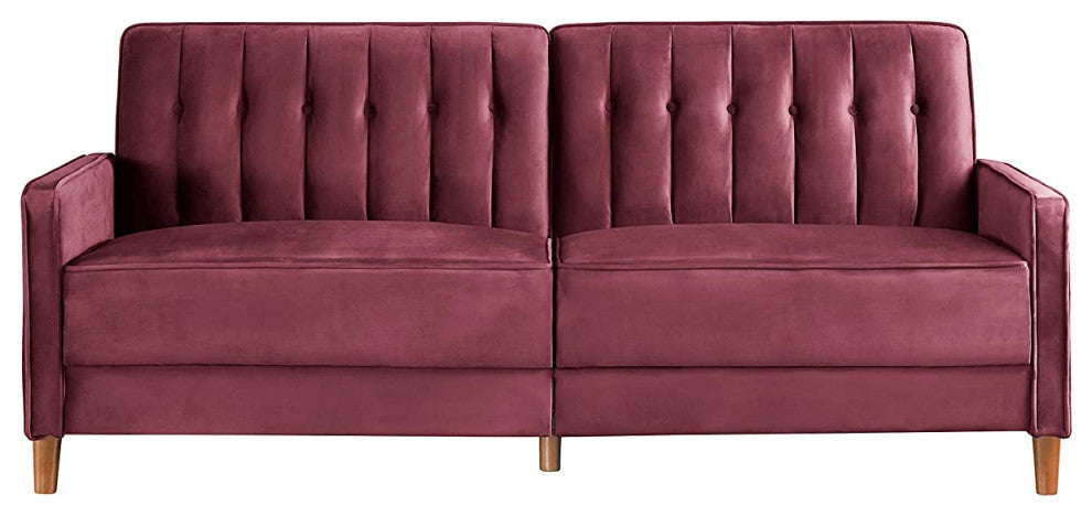 Mid-Century Design Convertible Sofa Bed, Burgundy