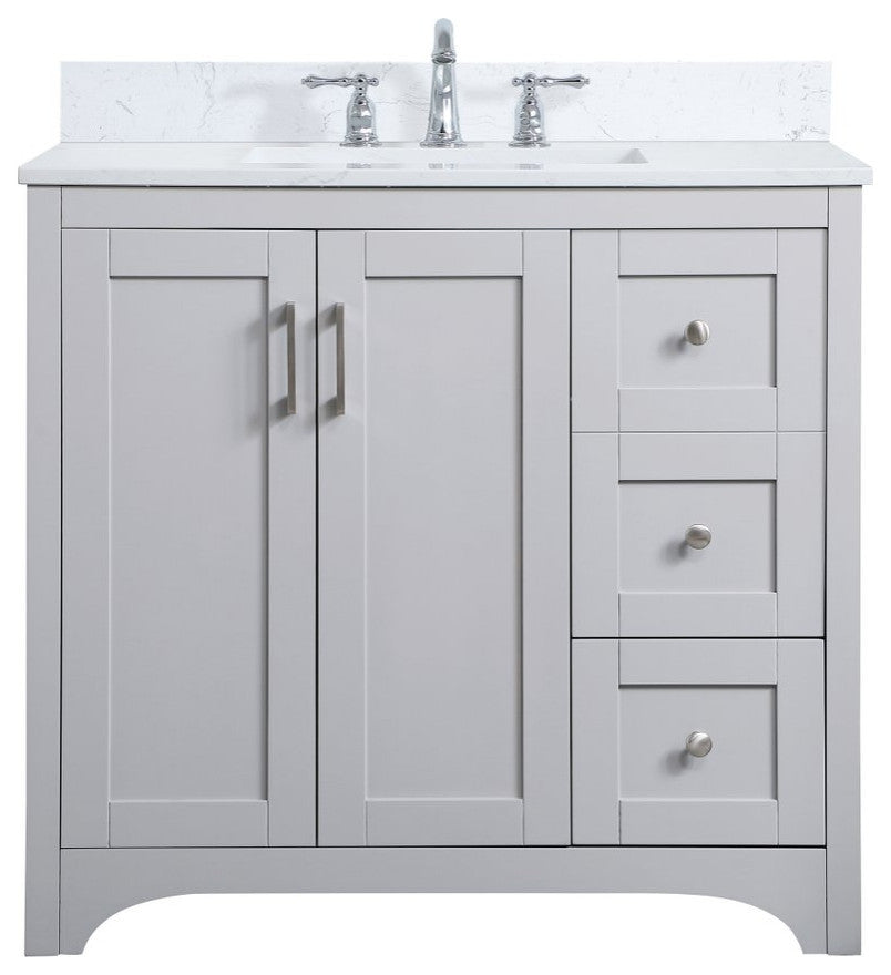 Mia 36" Single Bathroom Vanity, Gray With Backsplash