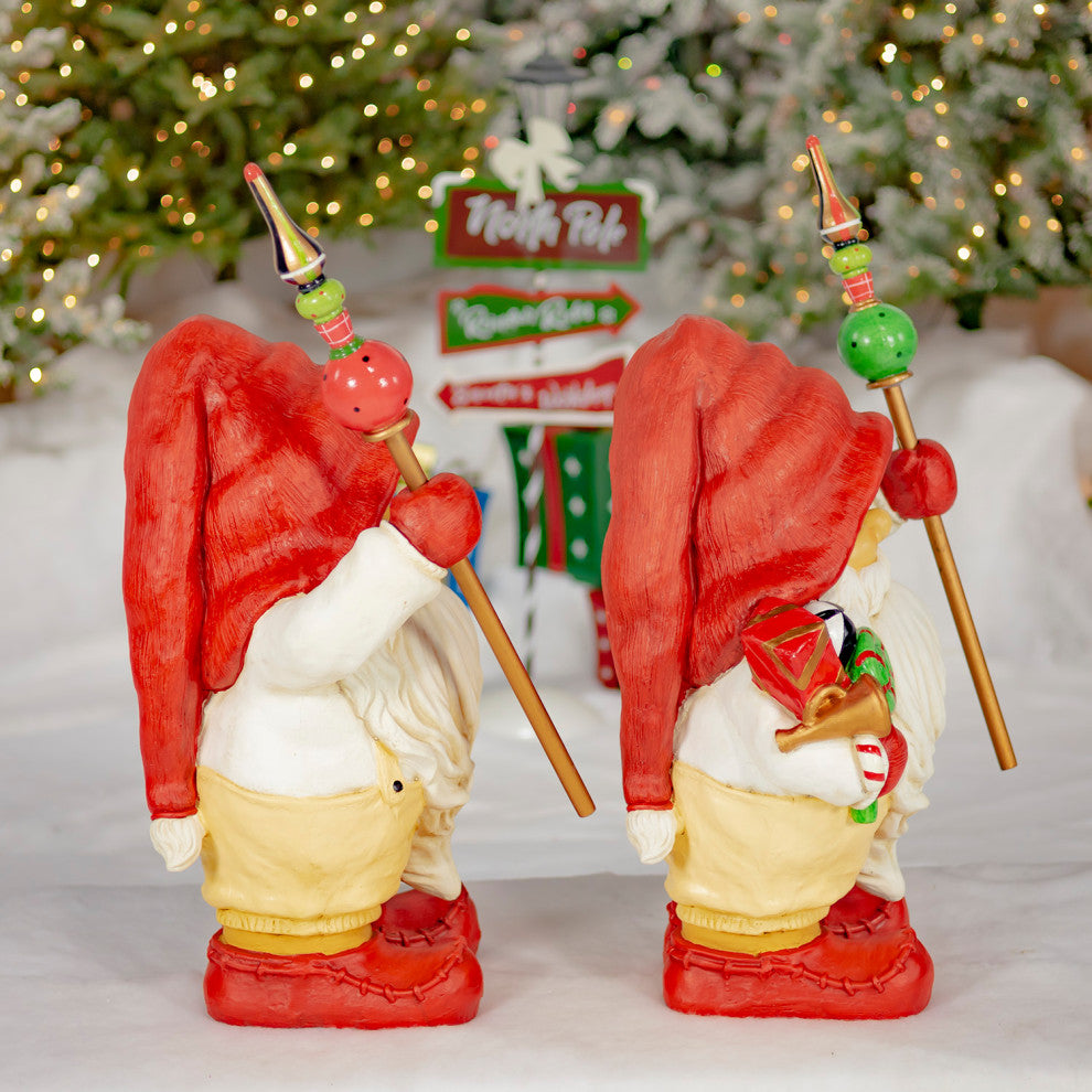 Set of 2 Santa Gnome Statue Holding Gifts