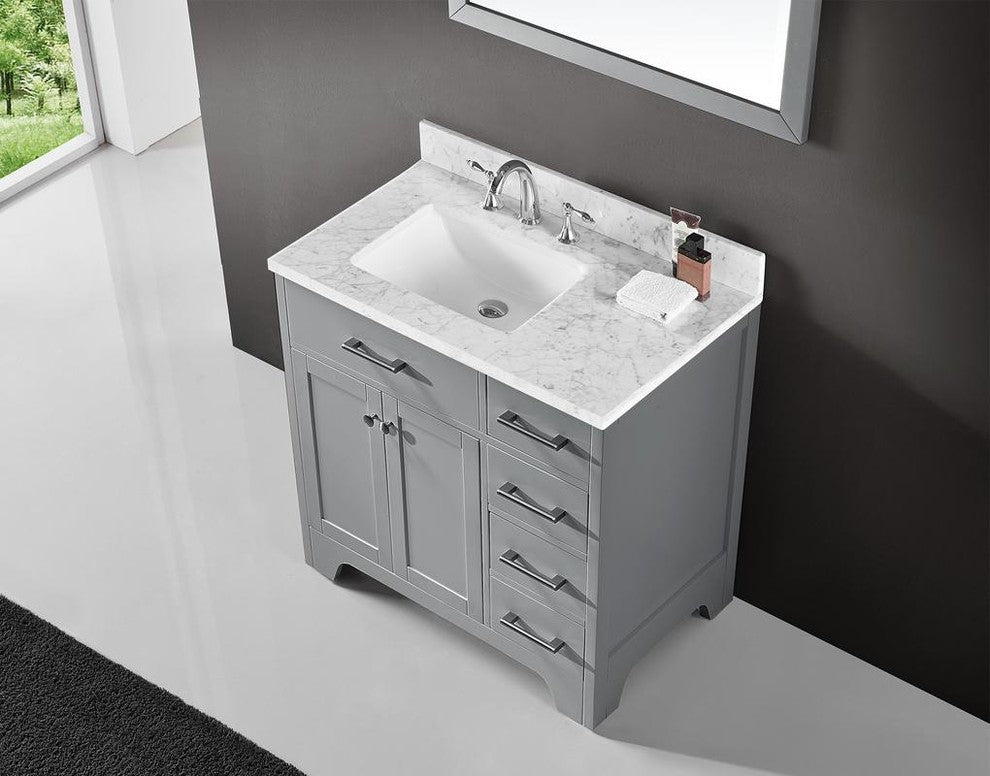36" Single Sink Bathroom Vanity With Carrara Marble Top
