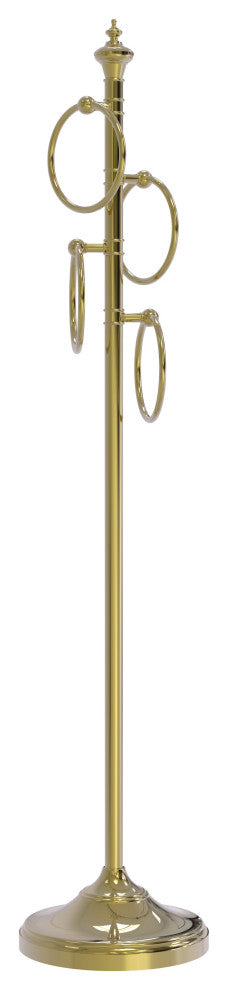 Floor Standing 4 Towel Ring Stand, Unlacquered Brass