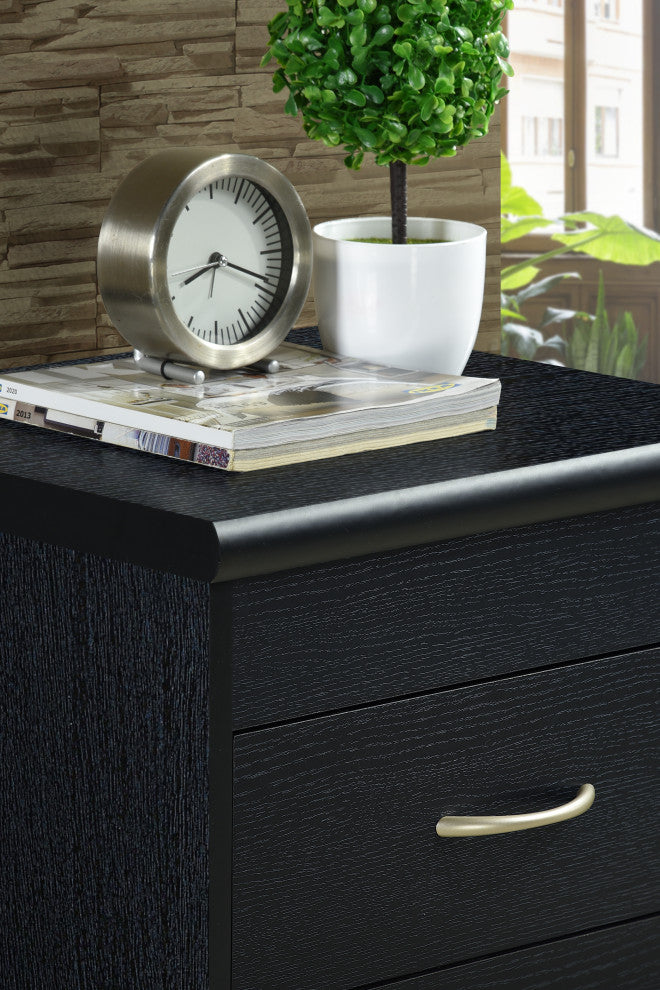 Hodedah Two Drawer Contemporary Wooden Nightstand in Black Finish