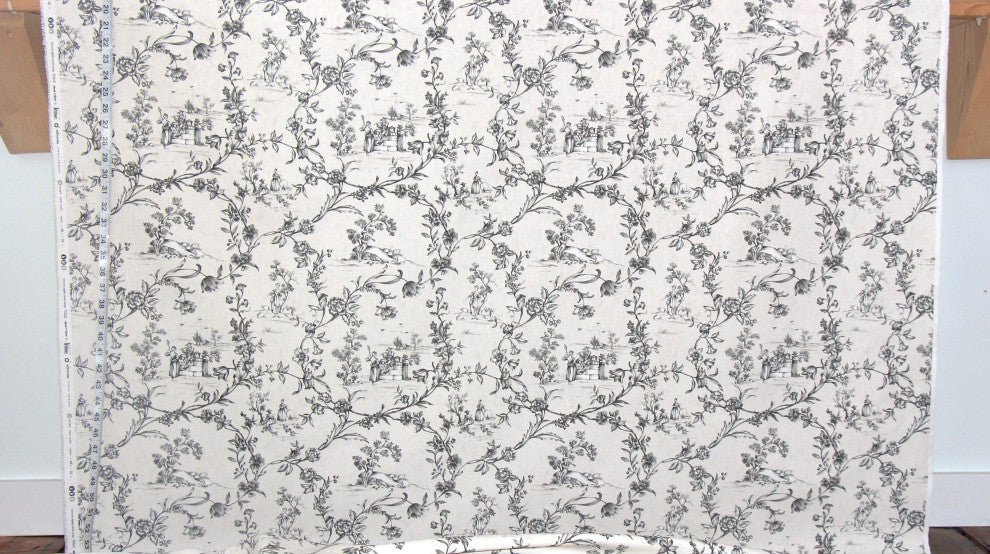 Black beige toile fabric French country home decorating material, Standard Cut