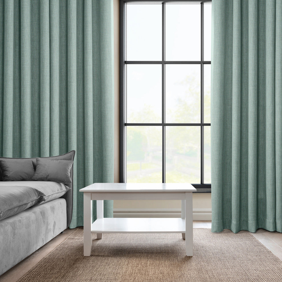 Faux Linen Grommet Room Darkening Curtain Single Panel, Sea Thistle, 50w X 120l